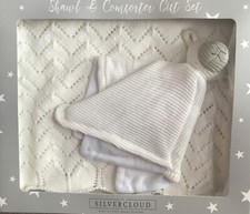 Two-Piece Silvercloud Cream Knitted Shawl And Lamb Comforter Boxed Gift Set