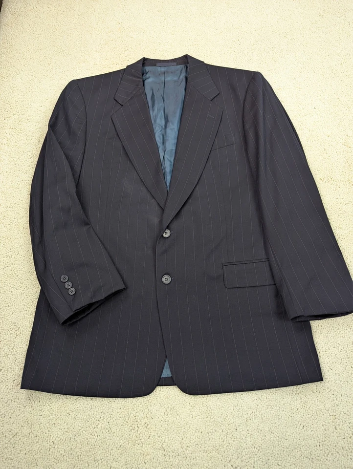 Traje Para Hombres 40R 34x30 Azul Rayas Azul Marino Lana 2 Piezas Chaqueta Pantalones EE. UU. Louis Roth Foto 2 de 4