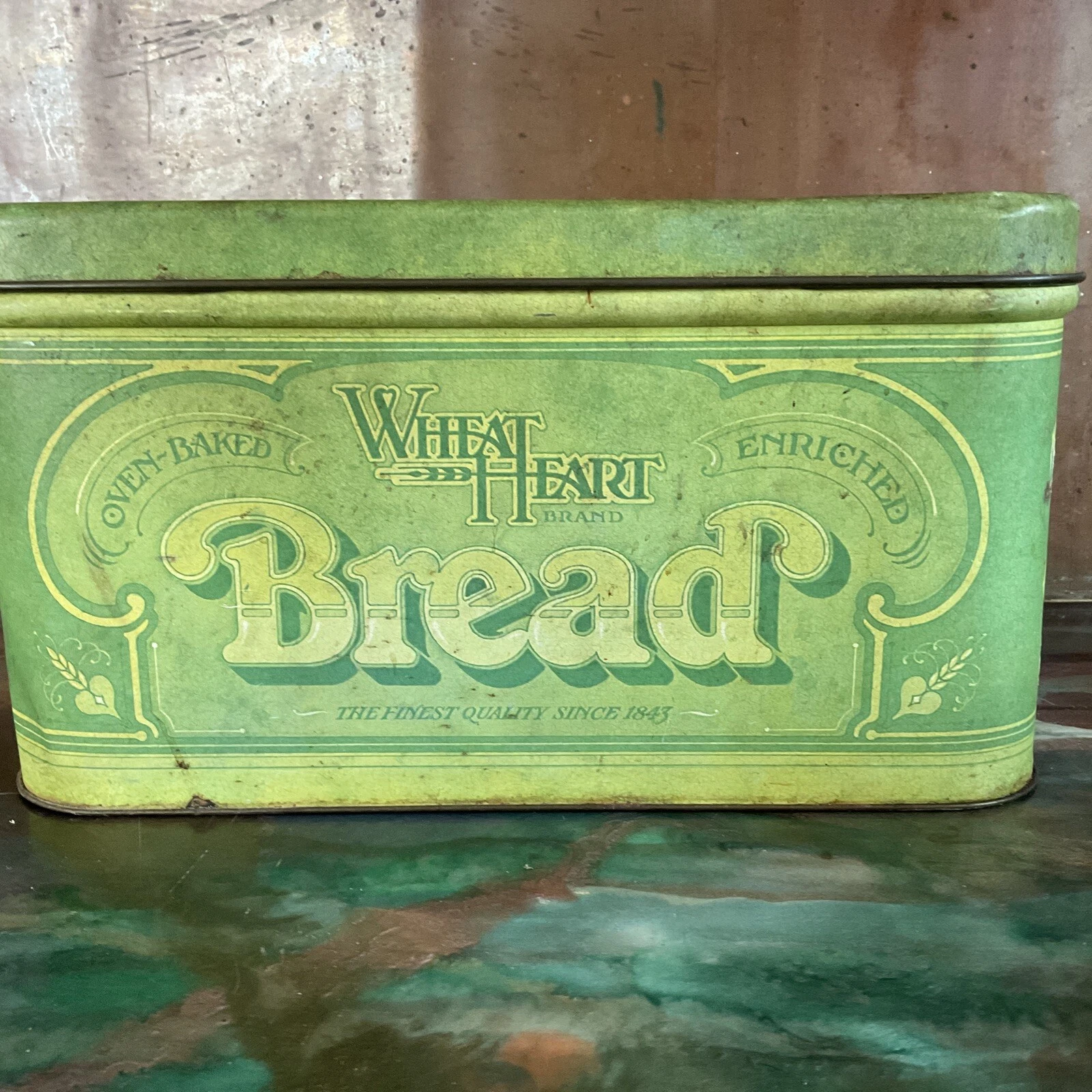 VINTAGE RUSTIC WHEAT HEART METAL BREAD BOX LARGE TIN STORAGE 70S DECOR FARMHOUSE