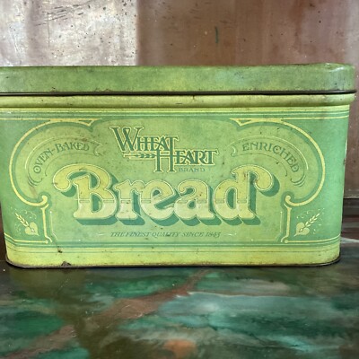 VINTAGE RUSTIC WHEAT HEART METAL BREAD BOX LARGE TIN STORAGE 70S DECOR FARMHOUSE