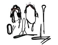 Miniature Small Horse Driving Harness Leather Black-Red/White Trim Free Shipping