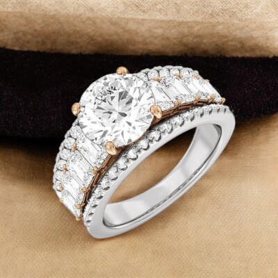 Rundschliff 4,25 kt im Labor hergestellter Diamantring IGI-zertifiziert 18 K ...