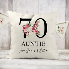 Personalised Age Birthday Cushion - Auntie Aunty Aunt Cusion Cover Natural
