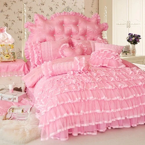 Lace Silk Cotton Jacquard  Bedding Set Gauze skirt Duvet Cover Set Bed skirt - Image 3 of 4