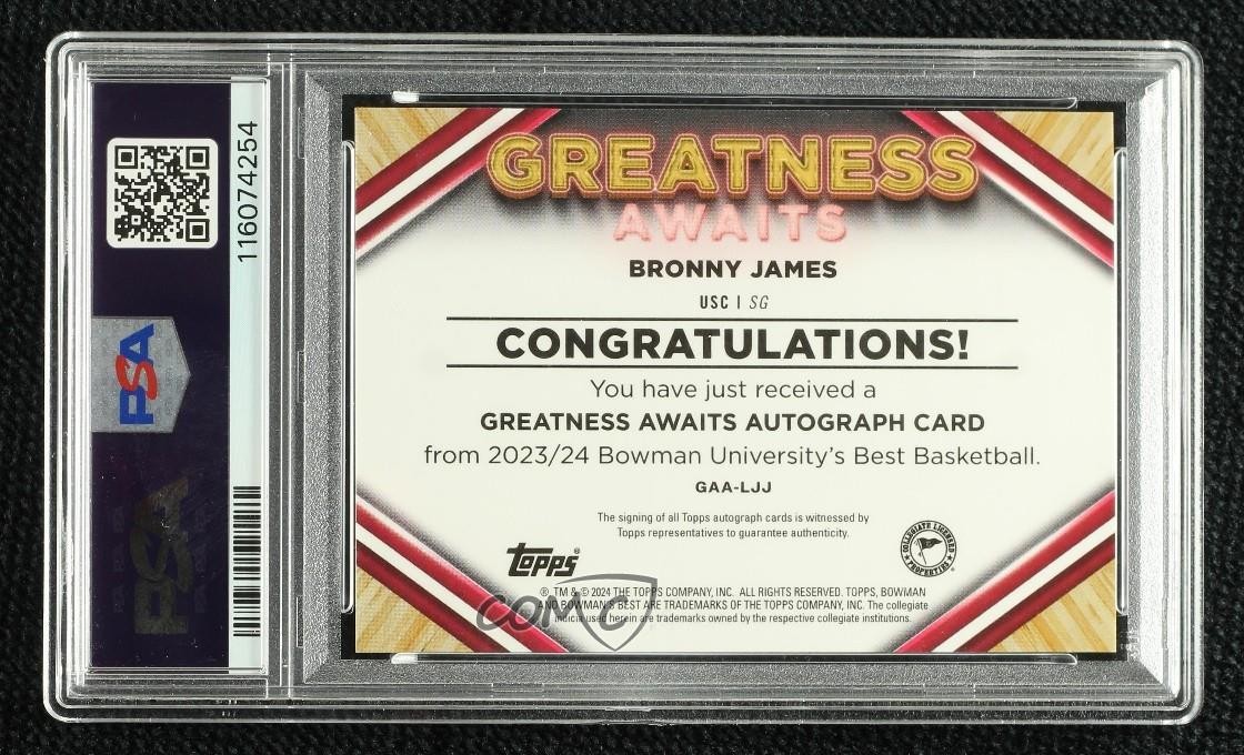 2023-24 Bowman U Best Gold Geometric Refractor 24/50 Bronny James PSA 10 Auto view 2