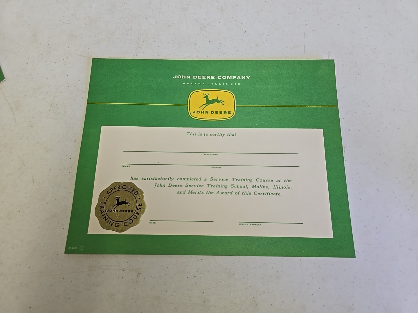 Vintage John Deere 4 Leg Advertising Blank Training Course Certificate Lot Of 5