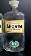2 Vintage Micrin Oral Antiseptic Mouthwash & Gargle - Glass Bottle
