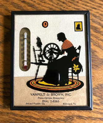 Vintage VanPelt & Brown Richmond VA Advertising Thermometer Silhouette Folk Art