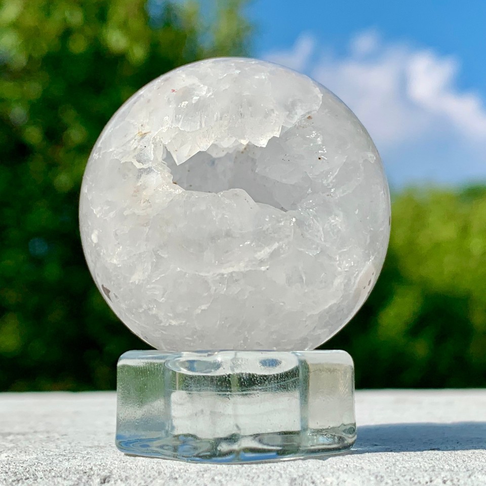 97G Natural White Morocco Geode Agate Crystal Quartz Ball Healing Reiki ...