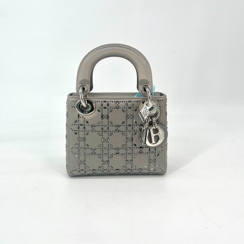 Dior Lady Grey Cannage with Crystal Embellishments Mini Top Handle