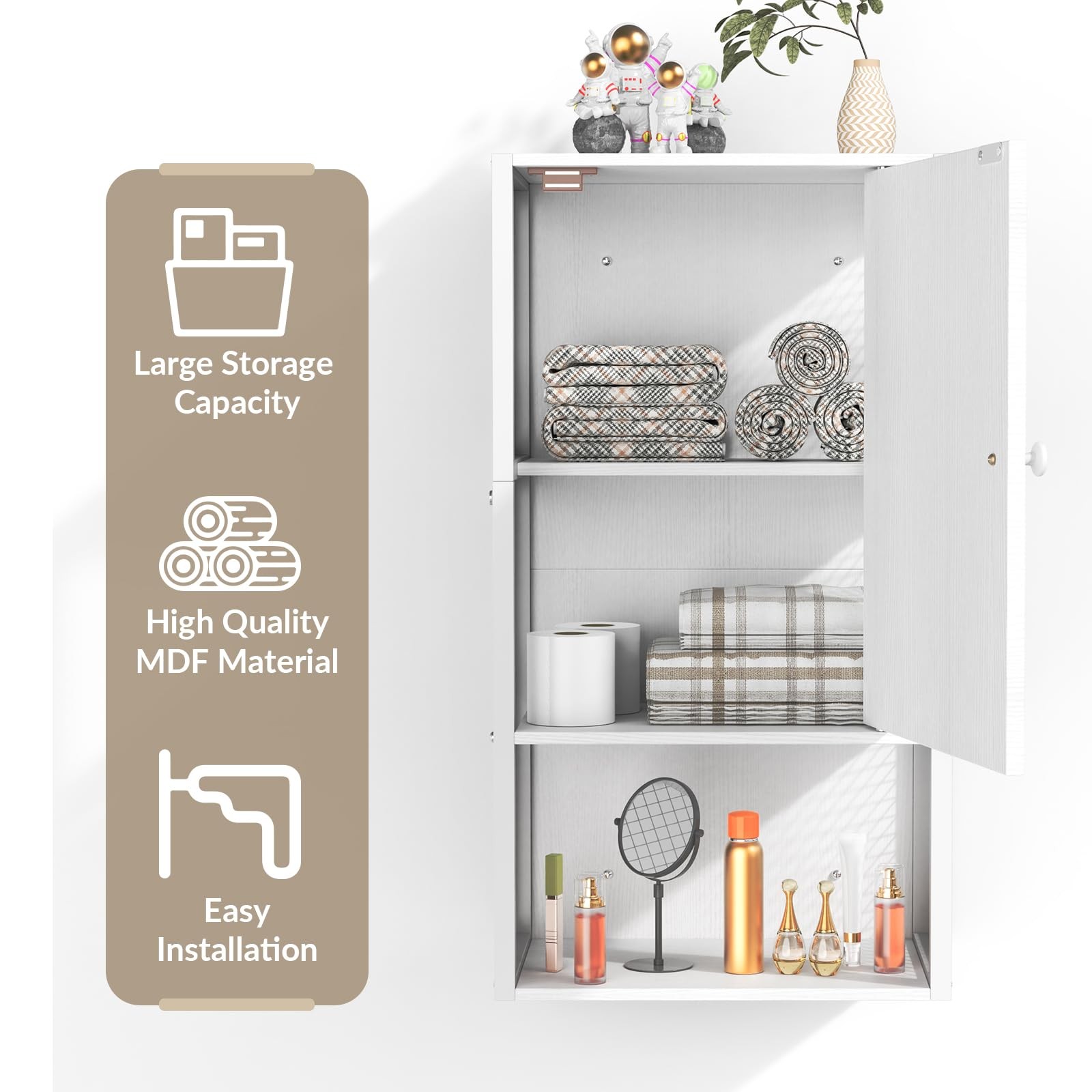 Small Medicine Cabinet White Bathroom Wall Mounted 3-Tier Wood Hanging