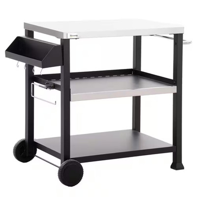 Three-Shelf Outdoor Grill Cart with Stainless Steel Tabletop, Side Handle