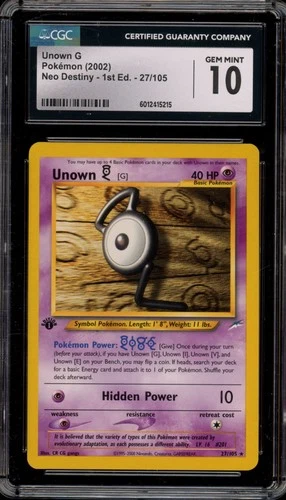 Pokemon Unown G Neo Destiny 1st Edition Rare #27 CGC 10 Gem Mint