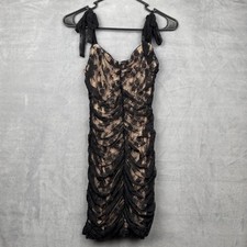 Lulus Black Lace Ruched Bodycon Dress Tie Shoulder Mini