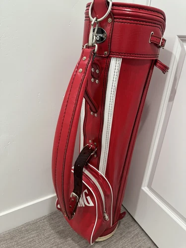 Spalding Golf Bag Red & White Thin Pencil Cart Bag 8" Single Strap Classic 80s - Picture 4 of 9