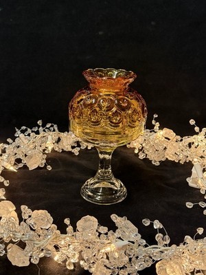 LE Smith / Weishar Moon & Stars Amber Pedestal Fairy Lamp Candle Courting Lamp