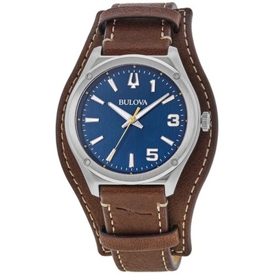 New Bulova Classic Marc Anthony Blue Dial Leather Strap Men's Watch 96A313