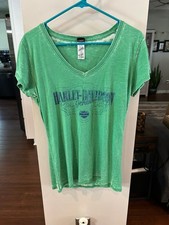 Harley-Davidson Womens Green V-Neck T-Shirt S...