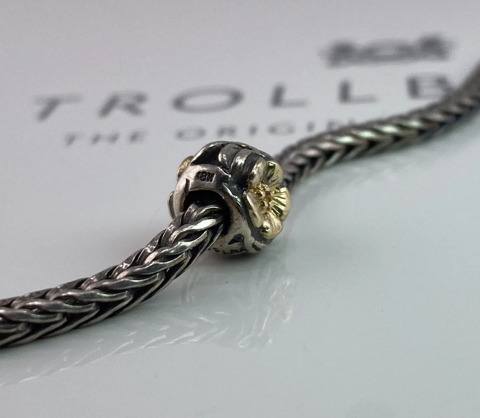 Cuentas de flores Trollbeads plata 925 oro de 18 quilates de Lise Aagaard retiradas Foto 4 de 4