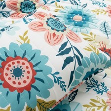 Cottage Core Ariana Flower Reversible Quilt 3 Piece Set Full/Queen Blue Dus...