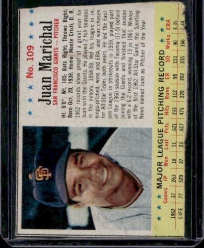 Juan Marichal #109 card from 1963 Post Cereal