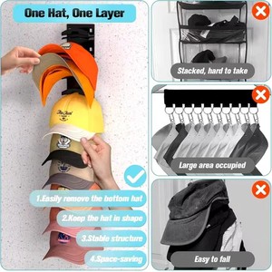 Baseball Cap Rack, Multi-functional Adhesive or Wall-drilled Installation Cap...