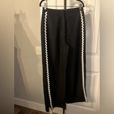 ASOS Size 6 Black Wide Leg Pants with White Rik Rak Trim