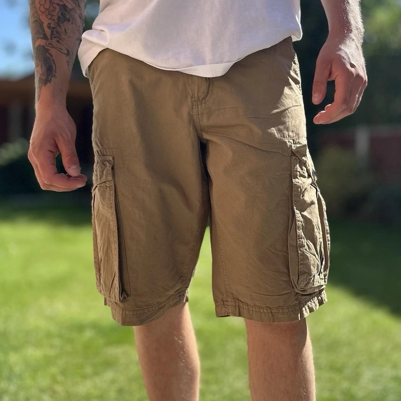 Regatta Green Brown Cargo Shorts Waist 34" Mens Festival Utility Shorts Workwear