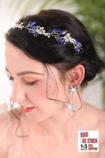 Bridal Headpiece Blue Sapphire Rhinestone Blue Crystal Hair Vine Headband