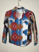 Vintage Shari Lawrenz The Look Mens Western Shirt Aztec Button Long Sleeve Large