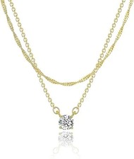 Dainty 14k Gold Plated/Silver Cubic Zirconia Necklaces for Women, Simple CZ Jewe