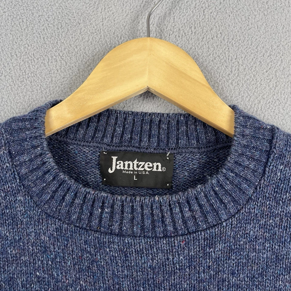 Vintage Jantzen Sweater Mens Large Blue Acrylic Wool Blend Holiday Made In USA - Image 4 of 4