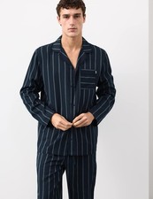 Marks & Spencer Mens Lyocell Long sleeved Striped Pyjama Top in Navy - M&S