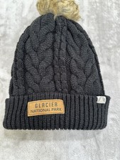Glacier National Park Beanie x Cirque Black With Faux Fur Pom Pom EUC