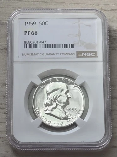 1959 PROOF FRANKLIN HALF DOLLAR 50C SILVER COIN ~ NGC GRADED & CERTIFIED PF 66