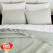 WDCOZY Quilt Set Twin Sage Green Striped Lightweight