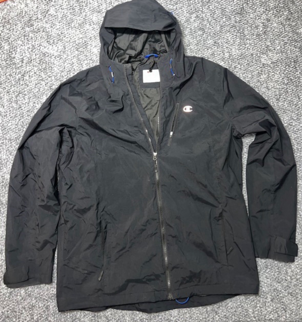 Champion Black Hooded Zip Windbreaker Jacket Logo Mid-Length Men's 2XLT