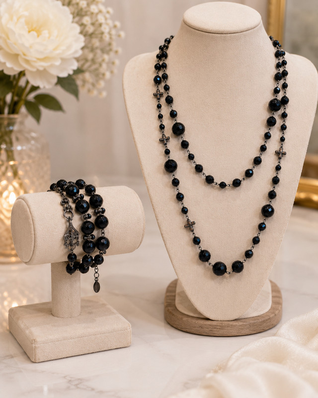 White House Black Market Necklace Bracelet Set Black Crystal Beaded