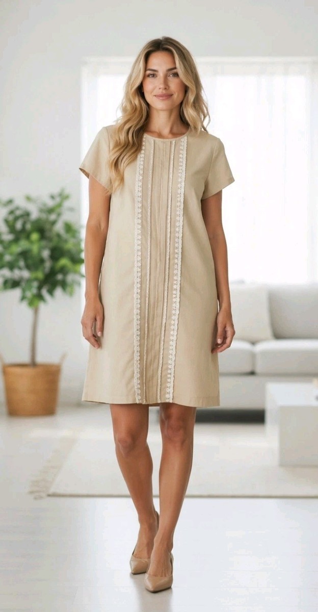 Brooks Brothers Size 6 Beige Linen Blend Cottagecore Dress. | eBay