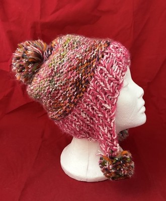Screamer Vintage Winter Hat With Ear Flaps Pom Colorful 90s Ski Snowboard USA