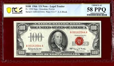 1966💲100 LEGAL TENDER   💵 RED SEAL   💵F- 1550   PCGS  58 PPQ