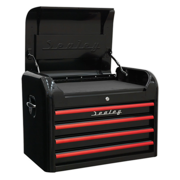 Sealey AP28104BR Premier Retro Style Topchest 4 Drawer -Black with Red Anodised