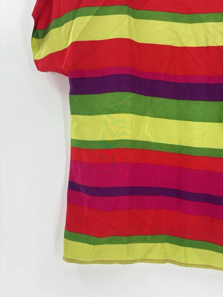 Blusa Liz Claiborne Vintage Feminina 6 Listrada Amarela Vermelha 100% Seda Botão Traseiro - Imagem 4 de 4