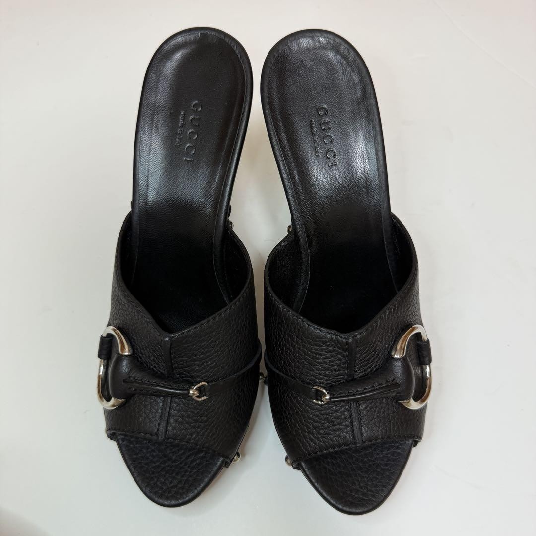 APL GUCCI Mules sandali tacco pelle morso di cavallo nero EU37 5 US7 5 90669c