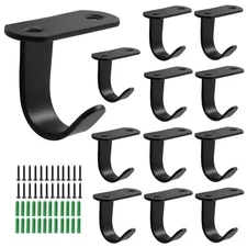 12-Pack Black Screw Mounted Ceiling Hooks Heavy Duty Under-Shelf Coat Hook