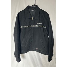 Dickies Mens Embroidered Eisenhower Jacket Black Quilted Lined Work Coat Large