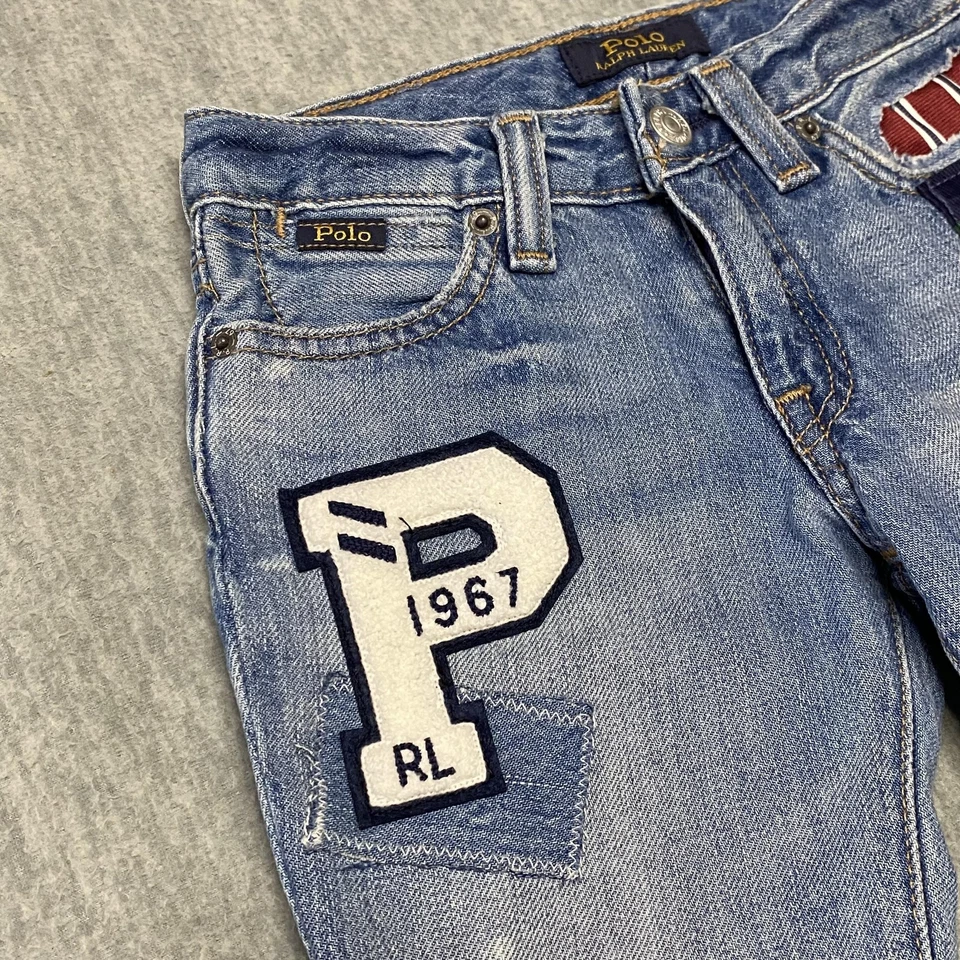 Polo Ralph Lauren Jeans Girls 4T Blue Astor Slim Boyfriend Patchwork Distressed - Image 4 of 4