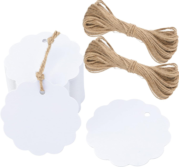 100Stk GeschenkanhäNger Weiß 6CM: Kraftpapier Etiketten AnhäNger Mit Juteschnur,-image