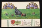 ART DECO EMBOSSED NASH EASTER GREETING PC, BLACK CHICKENS, FARM DISASTER MESSAGE — photo 1