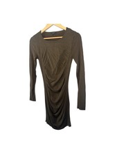 Express Olive Green Knit Runched Midi Sheath Dress Women Size S Crew Neck